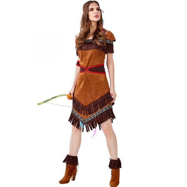 Robe Déguisement Indienne à Franges - Femme - Style Western - Pour Halloween, Carnaval, Cosplay